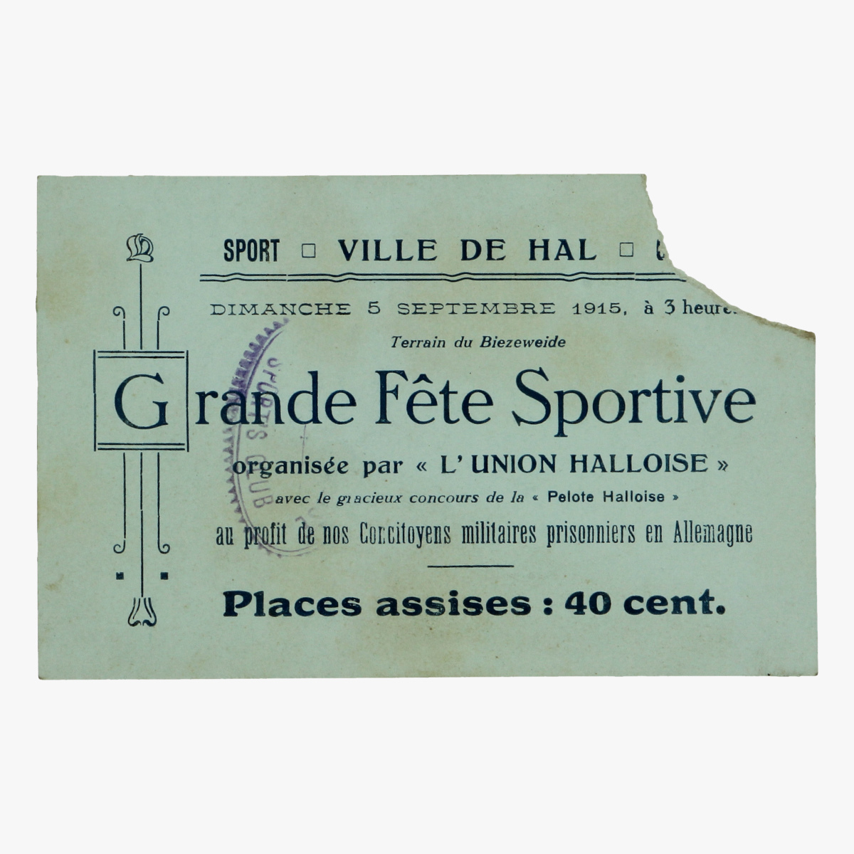 Afbeeldingen van voetbal ticket grande fete sportive l'union halloise 1915