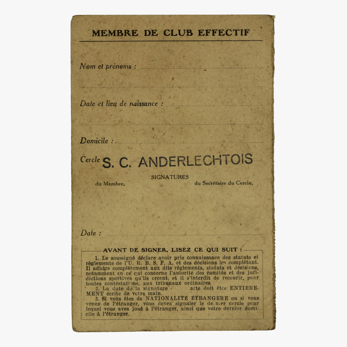 Afbeeldingen van voetbal membre de club effectif s.c. anderlechtois 1921