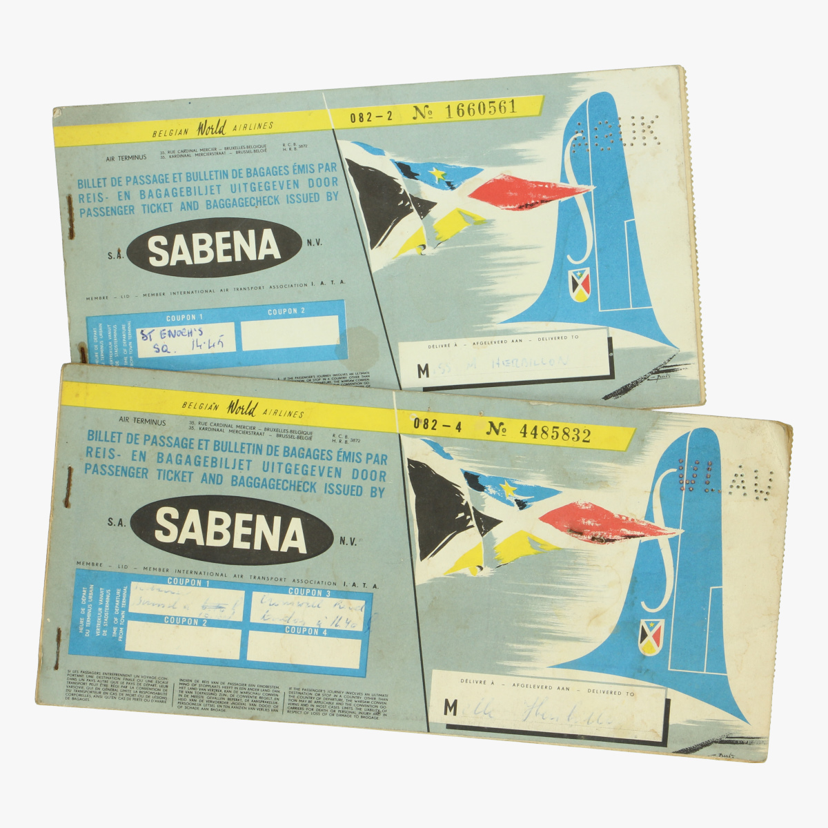 Afbeeldingen van Sabena. Bagagebiljet. 4september 1958