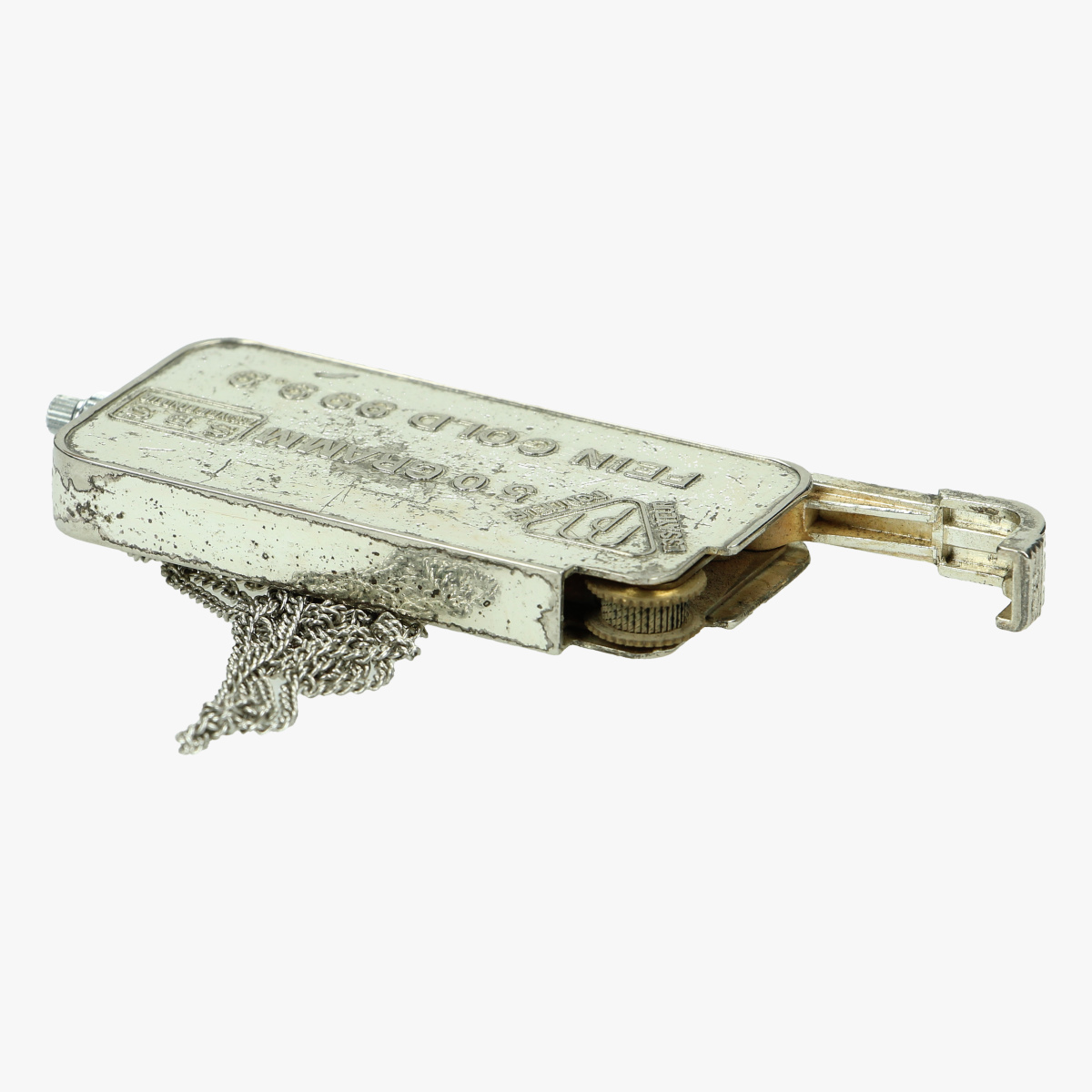Afbeeldingen van oude aansteker ketting goudbaar 50 gram swiss bank corporation de ketting is 72 cm