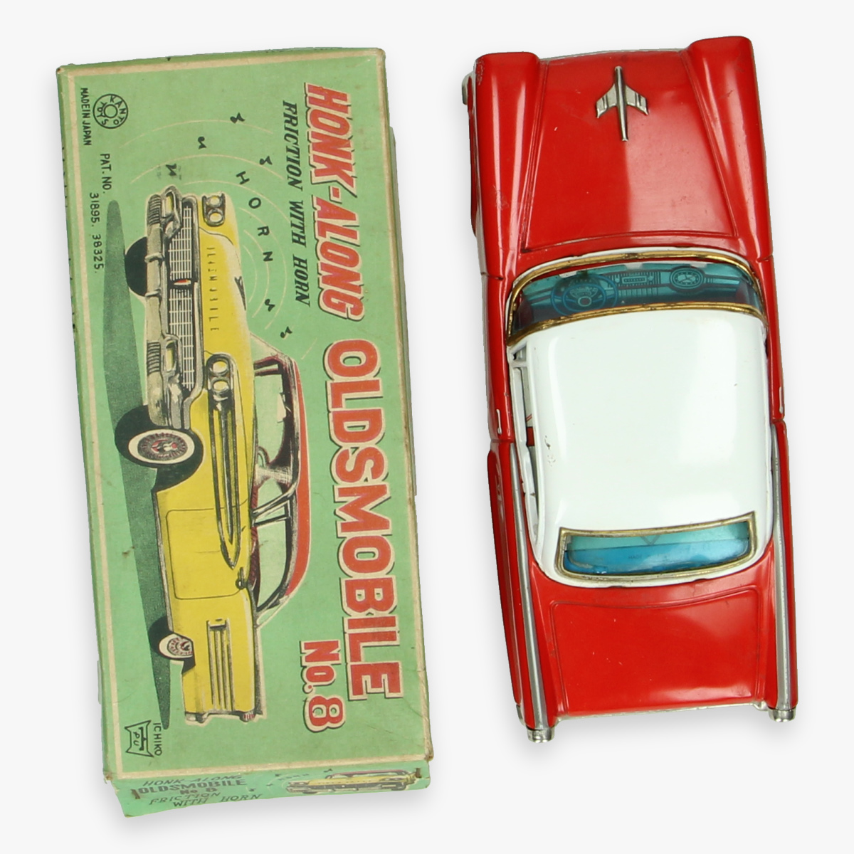 Afbeeldingen van honk along oldsmobile tin toy mib. jaren 50 ichiko made in Japan