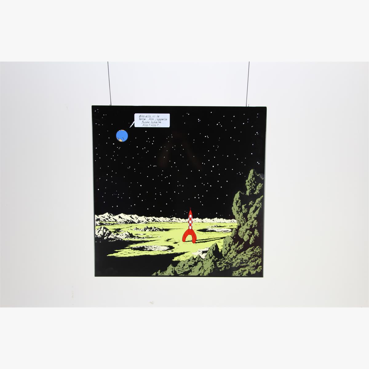 Afbeeldingen van emaille bord kuifje  uit het album mannen op de maan franse tekst plaque émaillée 99 ex 1985 