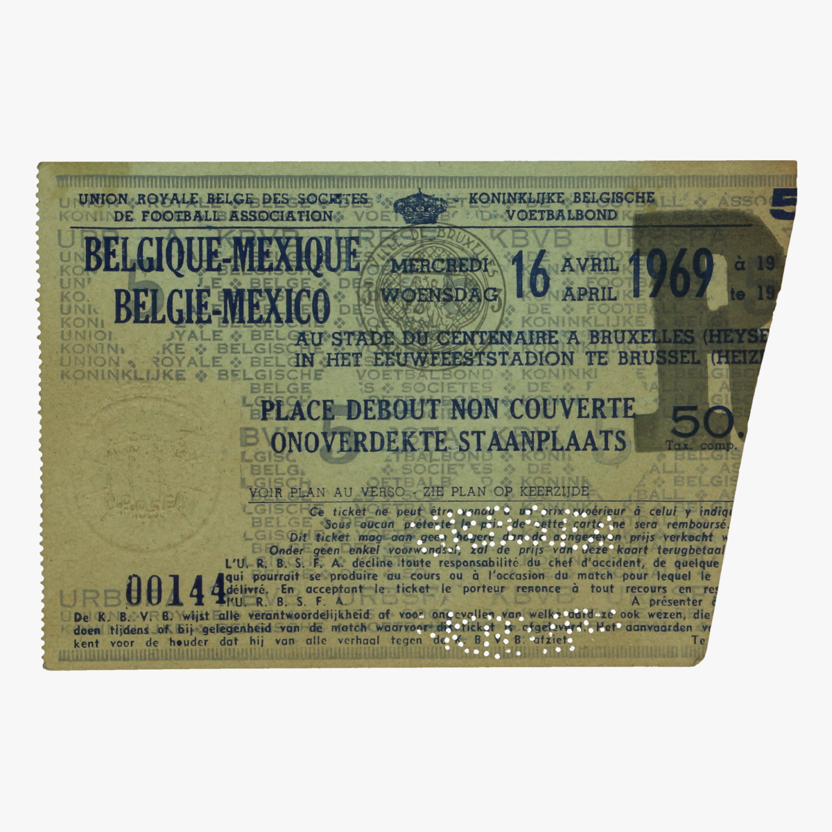 Afbeeldingen van voetbal ticket belgie -mexico 1969 brussel heizel 