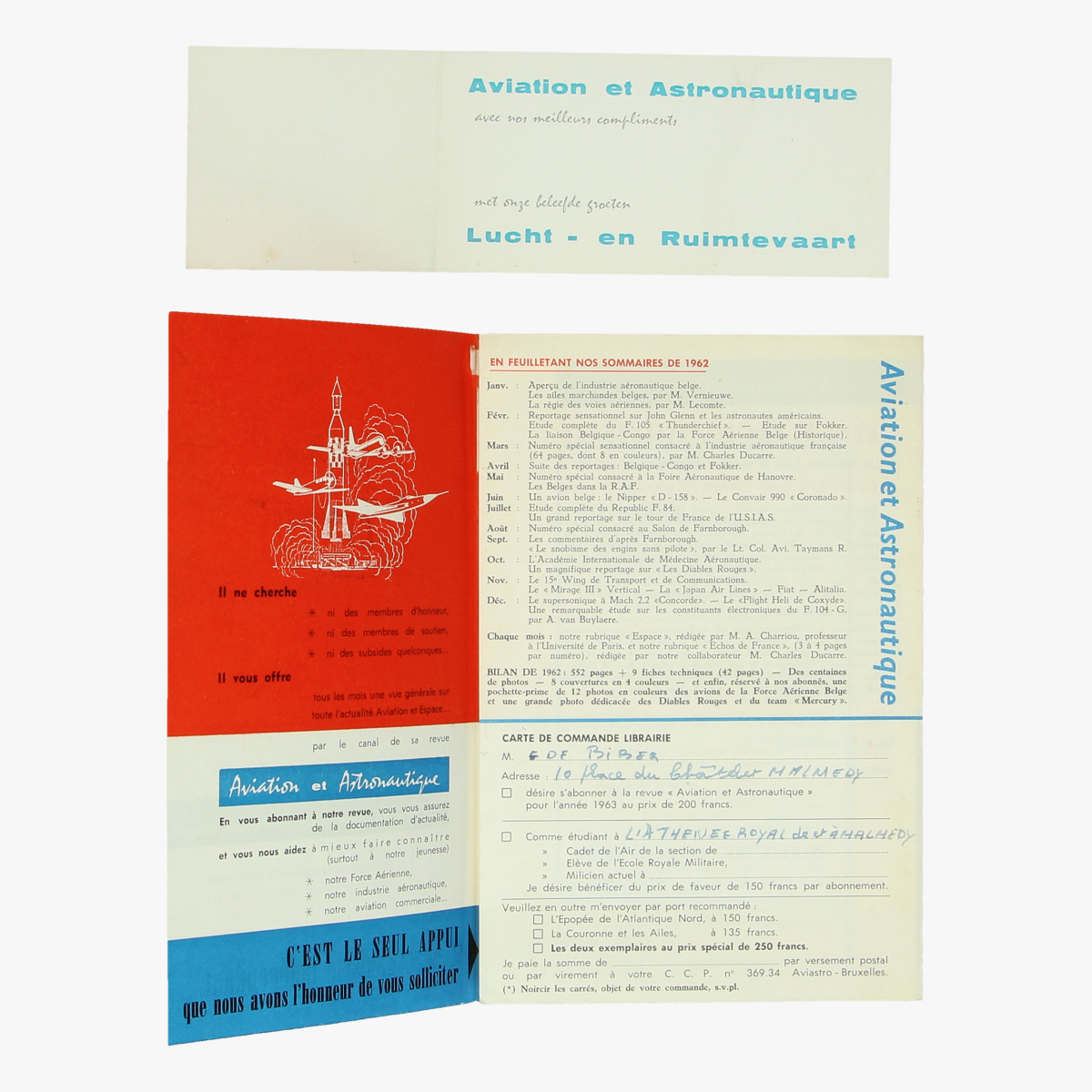 Afbeeldingen van info en bestelbon boeken luchtvaart en ruimtevaart 1962