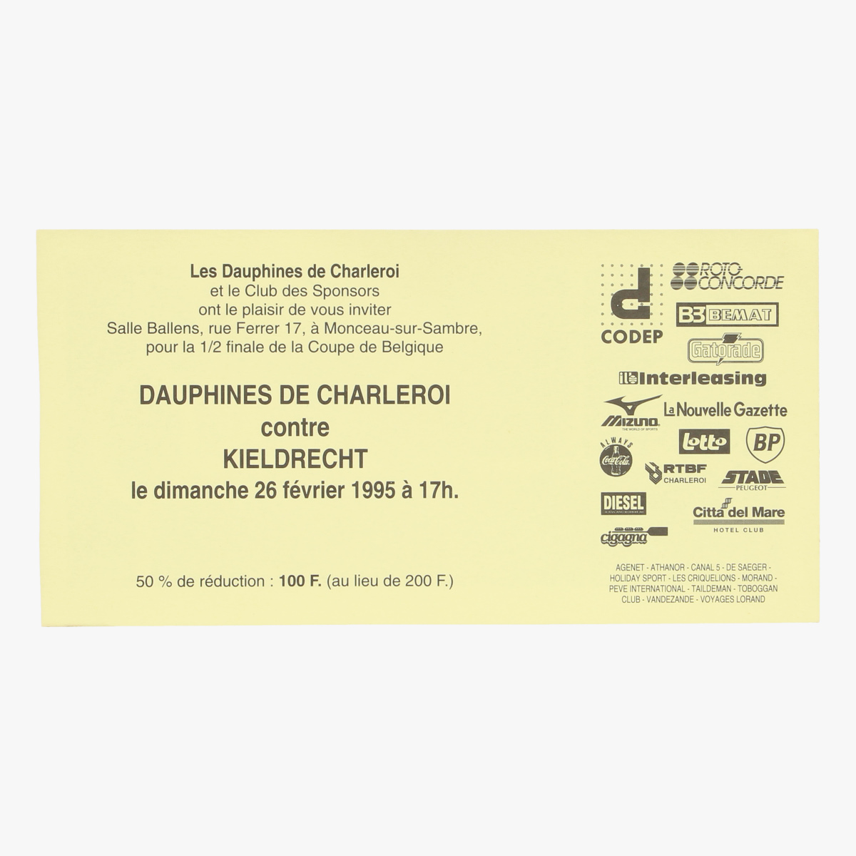 Afbeeldingen van ticket les dauphines de charleroi 26 feb 1995