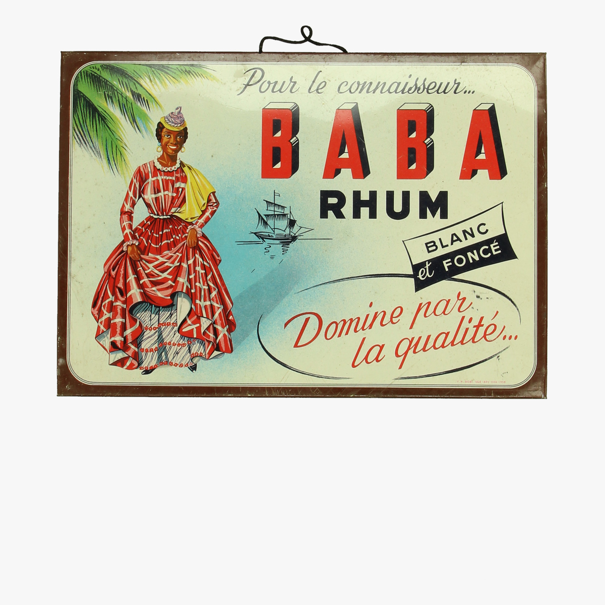 Afbeeldingen van blikken reclame bordje BABA RHUM T.B.SOBI. 1958