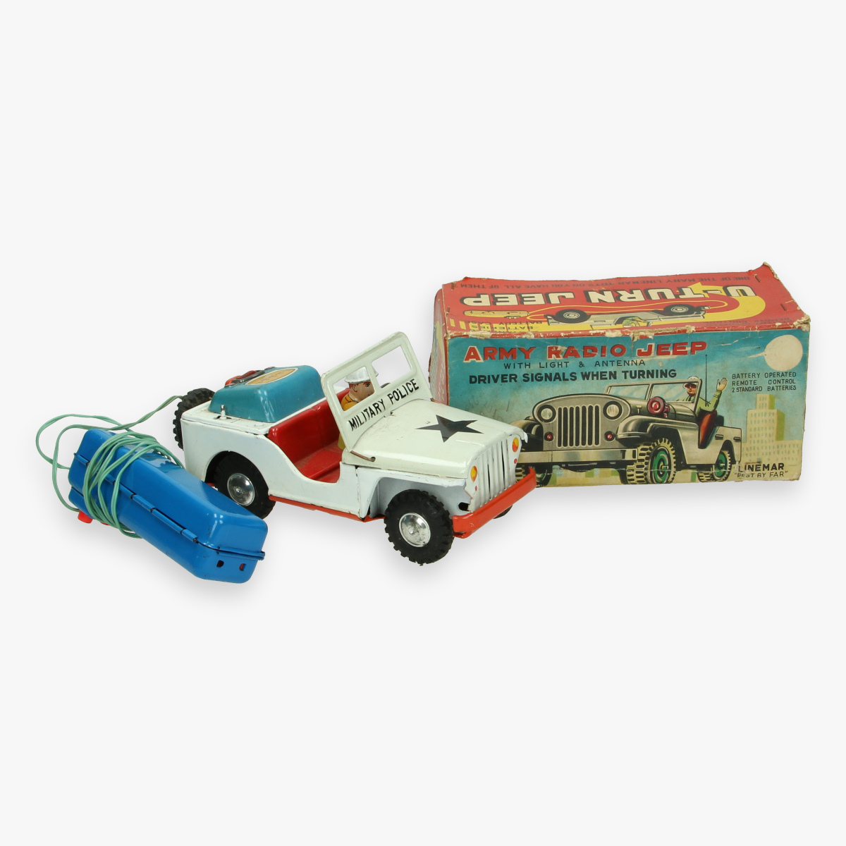 Afbeeldingen van u-turn tin toy jeep (willy's) boxed linemar trade mark
