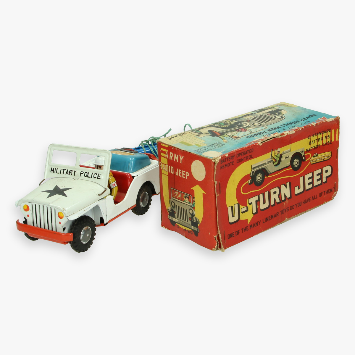 Afbeeldingen van u-turn tin toy jeep (willy's) boxed linemar trade mark