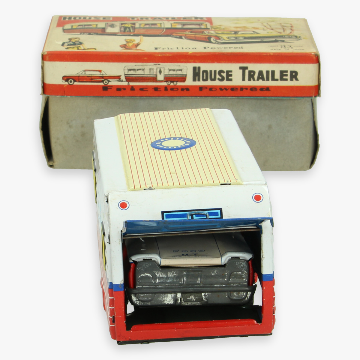 Afbeeldingen van tin toy friction powered . jaren 50 ''housetrailer'' made in japan masudaya zeer zeldzaam