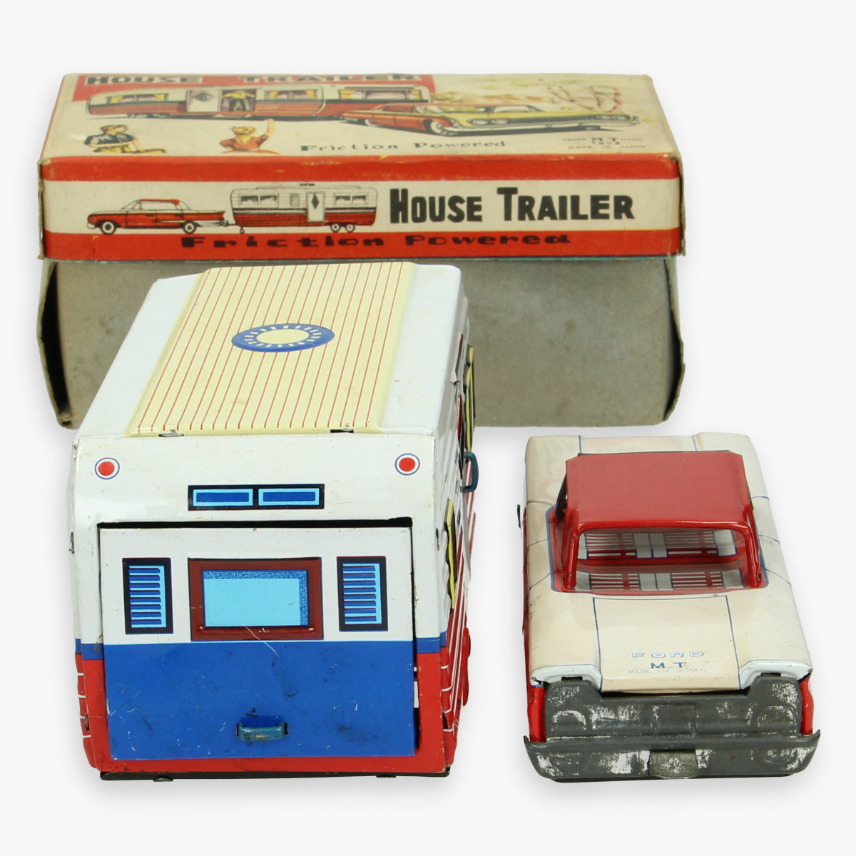 Afbeeldingen van tin toy friction powered . jaren 50 ''housetrailer'' made in japan masudaya zeer zeldzaam