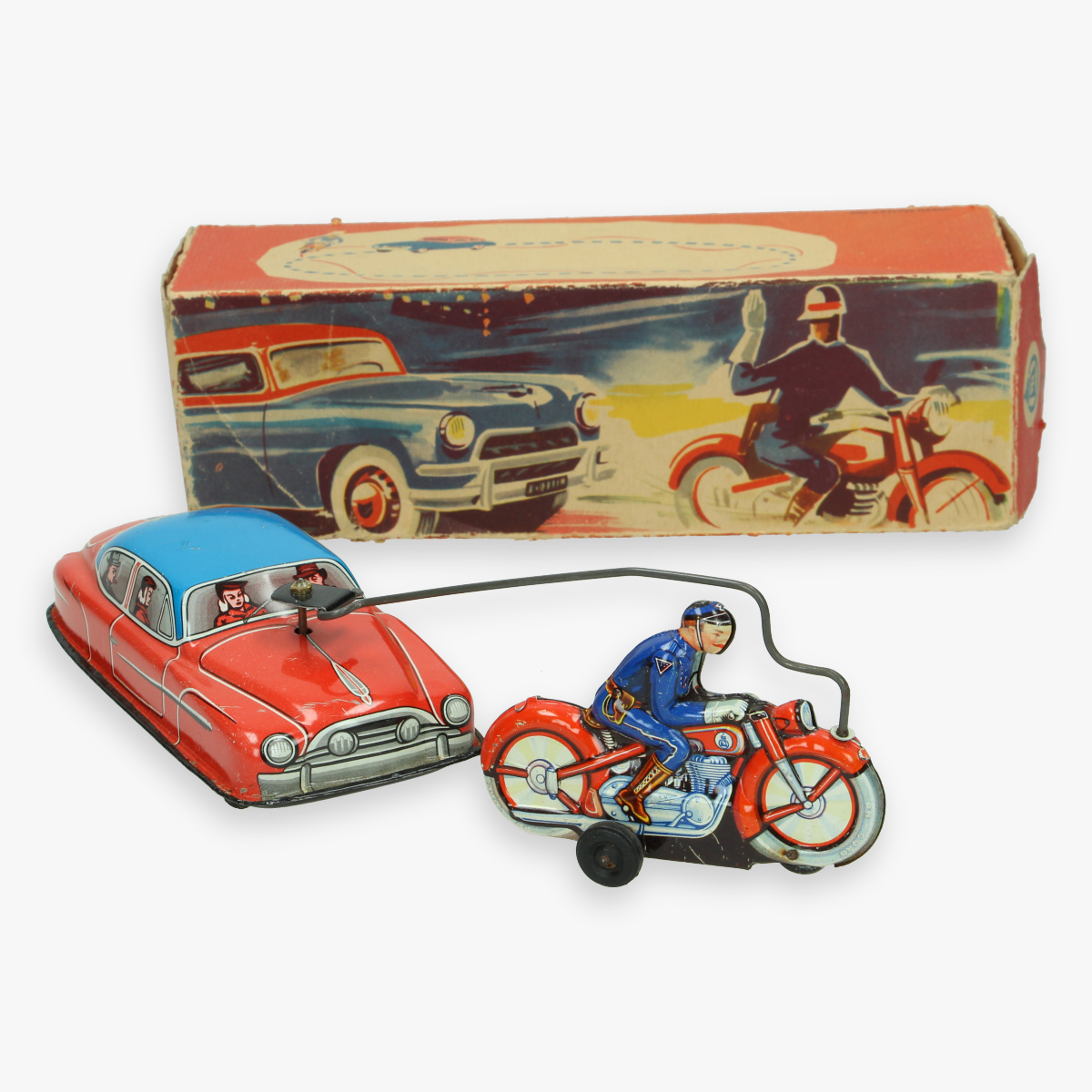 Afbeeldingen van tin toy wind - up police motorcycle bike chase (original box) pn 250