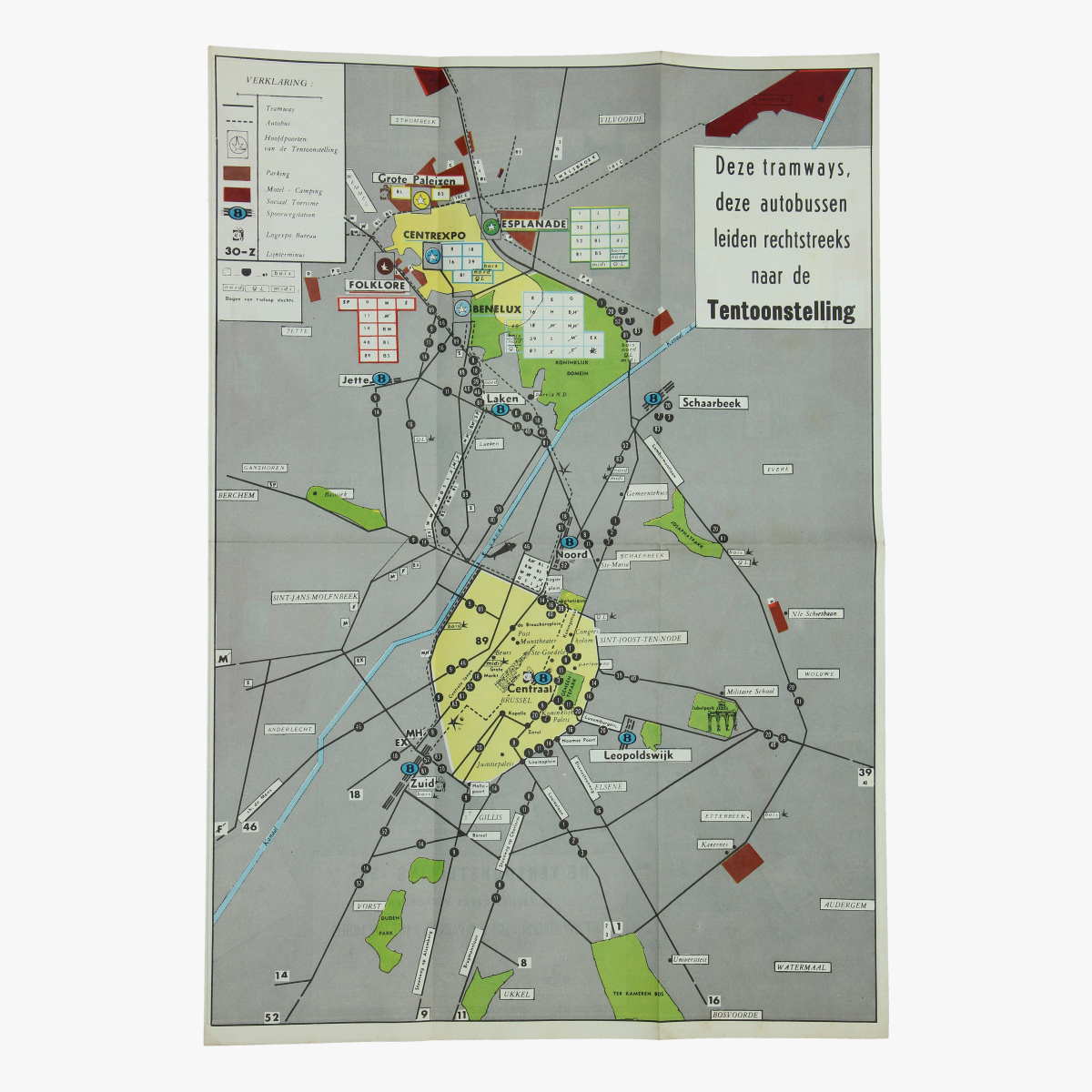 Afbeeldingen van expo 58 kaart deze tramways deze autobussen leiden rechtstreeks naar de tentoonstelling