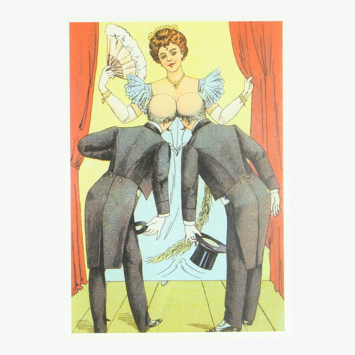 Afbeeldingen van postkaart 2 mannen en en vrouw 1900 repro