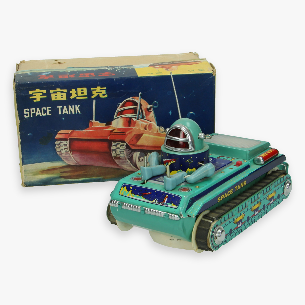 Afbeeldingen van rare red china tin toy jaren 60 me - 091 space tank in box