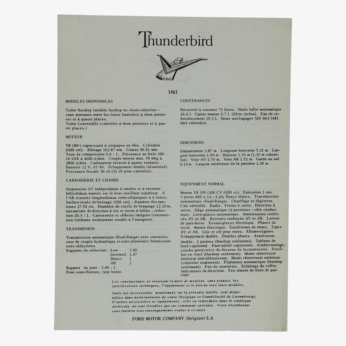 Afbeeldingen van oude folder thunderbird 1961 ford motor company