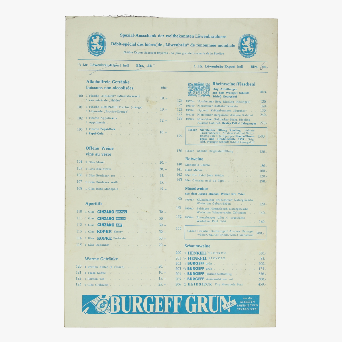 Afbeeldingen van expo 58 menukaart restaurant oberbayern