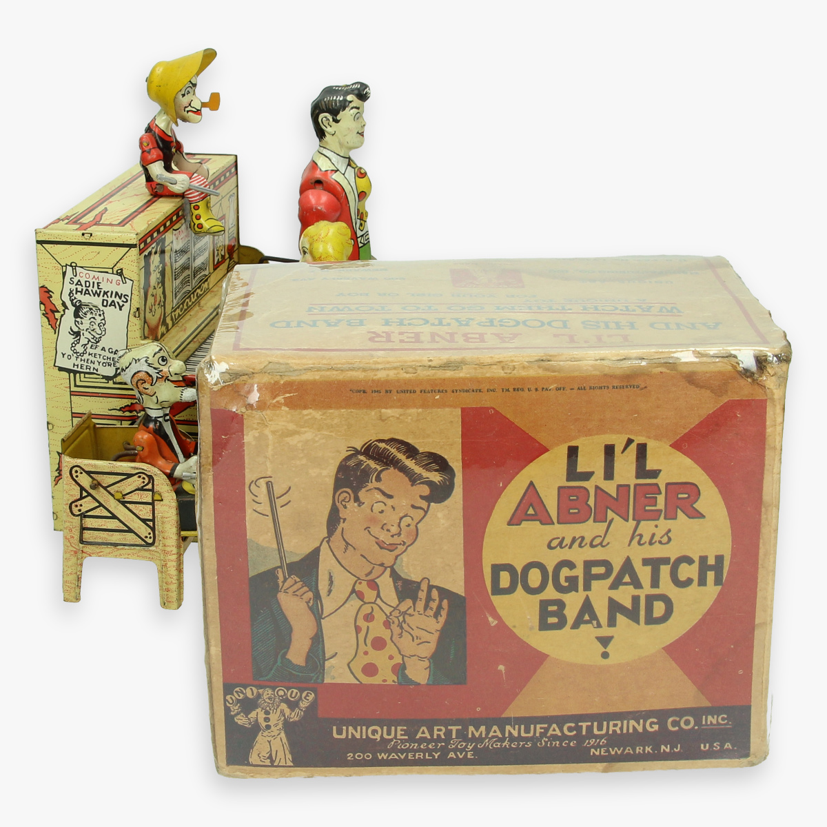 Afbeeldingen van blikken li'l abner and his dogpatch band unique art usa 1945 boxed zeldzaam in doos