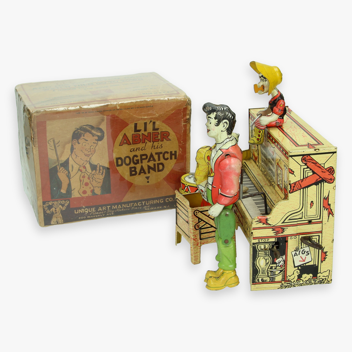 Afbeeldingen van blikken li'l abner and his dogpatch band unique art usa 1945 boxed zeldzaam in doos