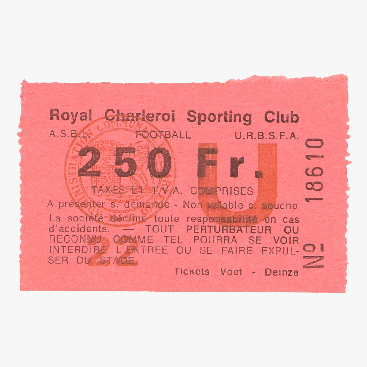 Afbeeldingen van voetbalticket royal charleroi sporting 