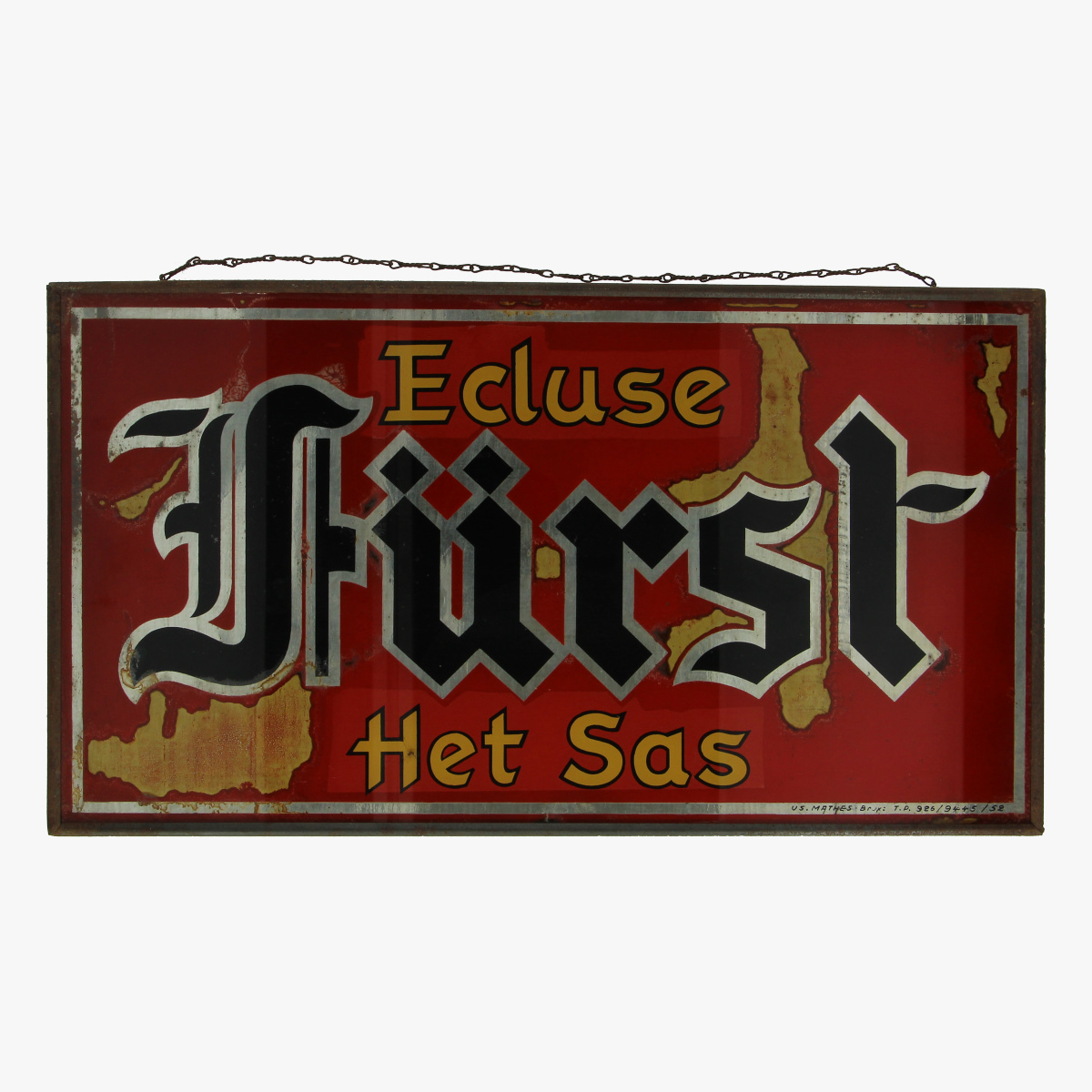 Afbeeldingen van reclame bord glas met kader ecluse Fürst Het Sas 1952