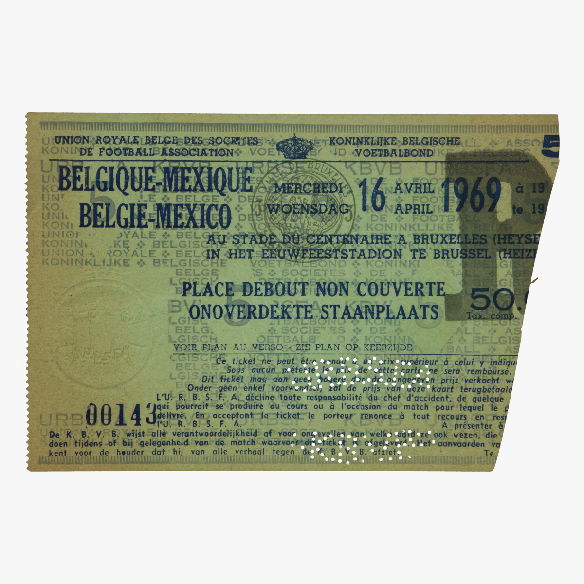 Afbeeldingen van voetbal ticket belgie -mexico 1969 brussel heizel 