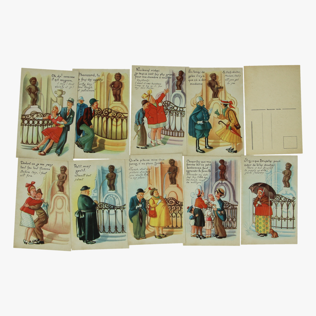 Afbeeldingen van mannekes-pis brusselt postkaarten 10 stuks serie 1