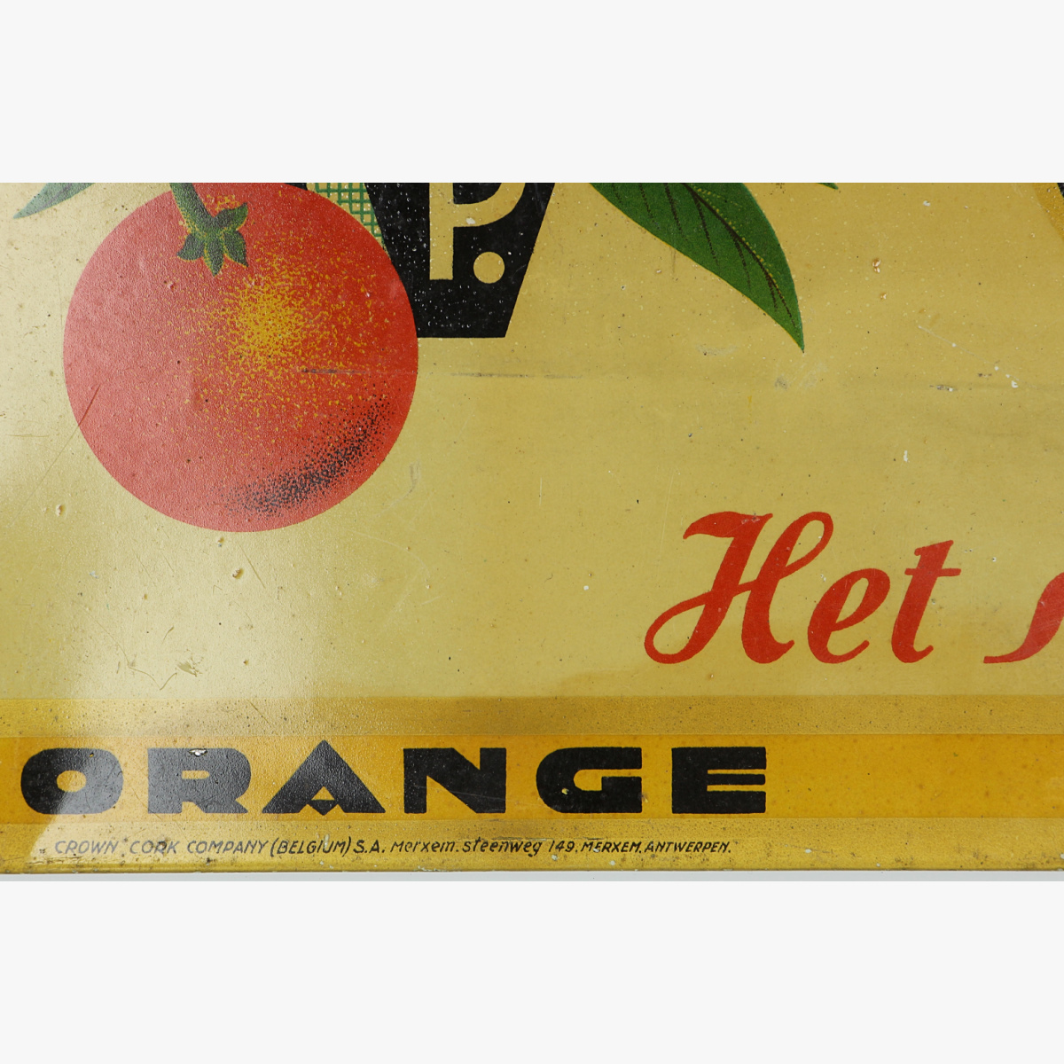 Afbeeldingen van blikken reclame bordje 1936 DRINKT Elvépé het sap van goede vruchten orange citron