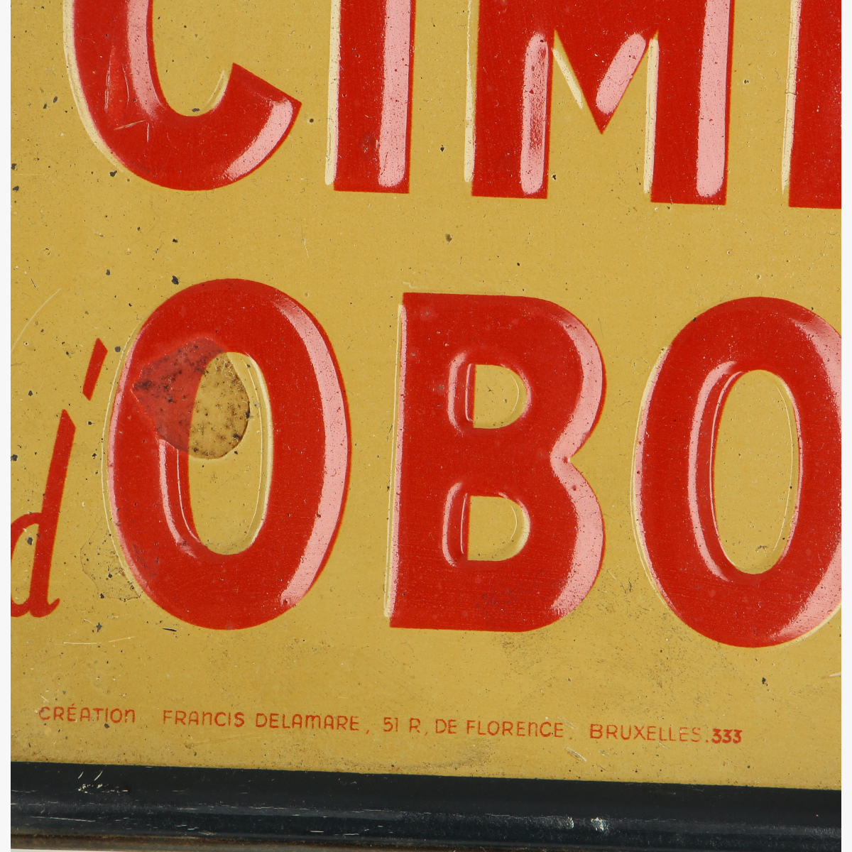 Afbeeldingen van blikken reclame bordje 1948 superior portland cement S.A CIMENTS d' OBOURG