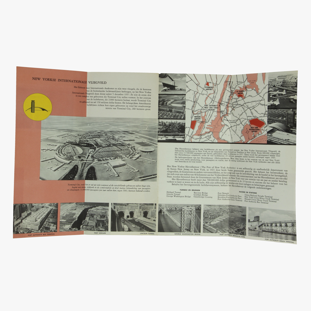 Afbeeldingen van folder new-york luchthaven - scheepvaartcentrum - spoorcentrum - centrum voor vervoer per vrachtwagen - zeehaven- de gulden poort -  printed in u.s.a.