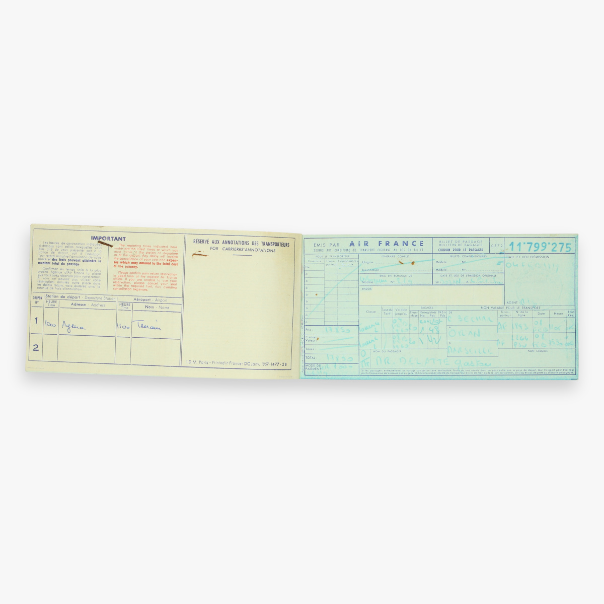 Afbeeldingen van air france passagier ticket 1957