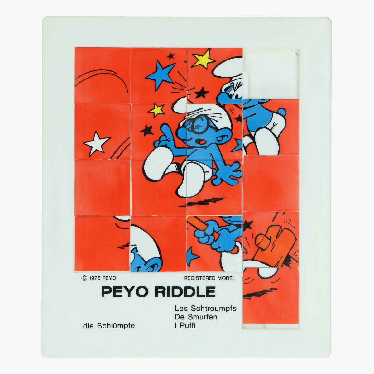 Afbeeldingen van de smurfen peyo riddle 1976 made in belgium