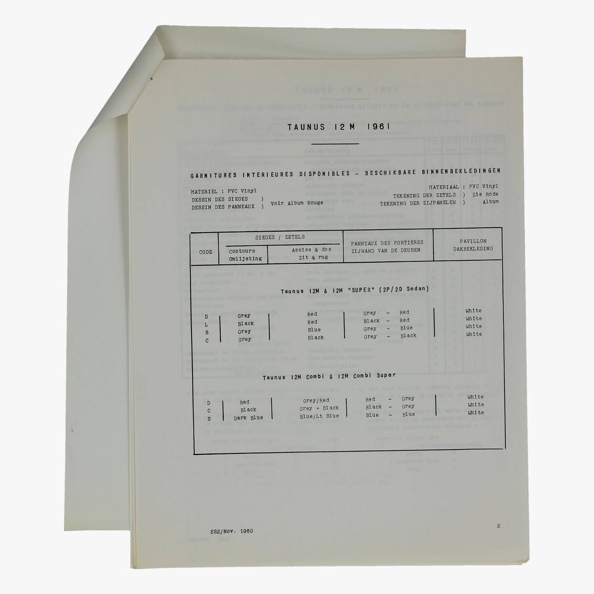Afbeeldingen van oude folder taunus 12m 1961
