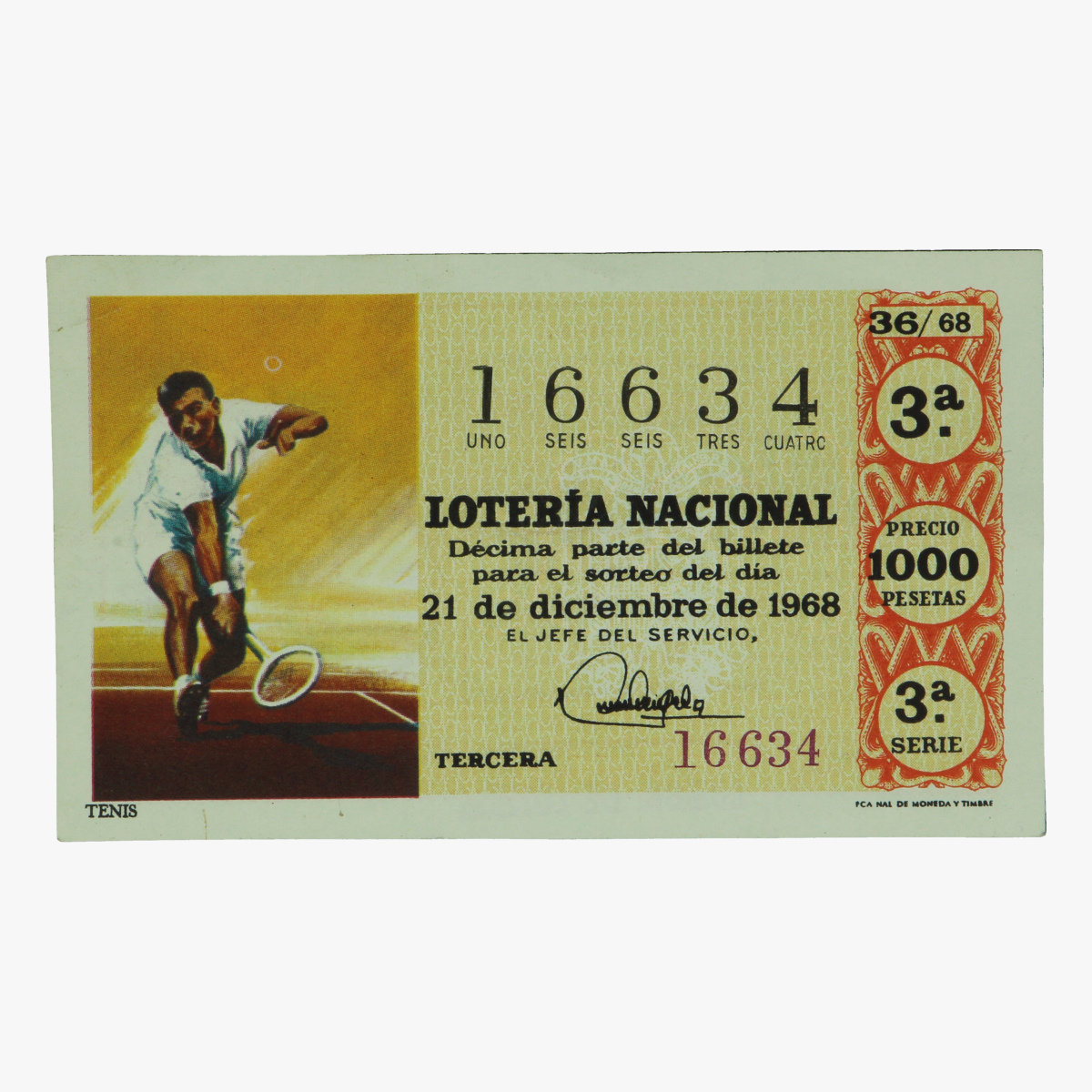Afbeeldingen van ticket nationale loterij madrid tennis 1968