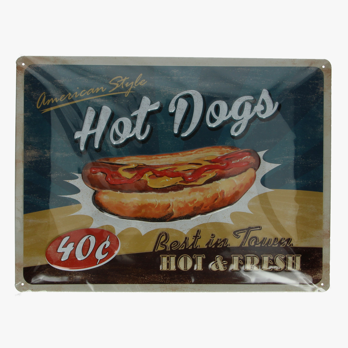 Afbeeldingen van blikken bord hot dogs geseald
